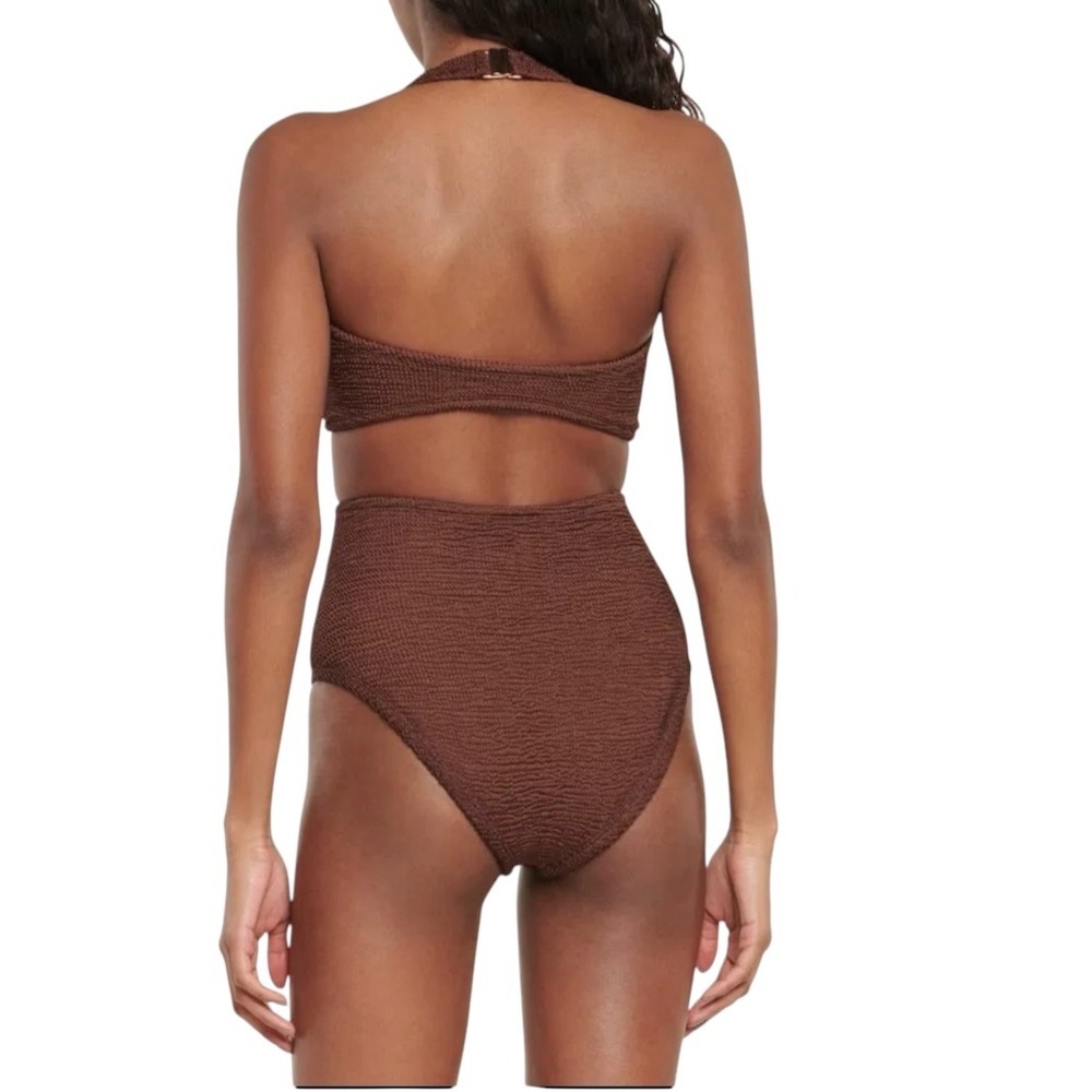 Hunza G Ursula Halter One Piece Swimsuit Brown Crinkle Cutout Monokini One Size - Picture 3 of 14